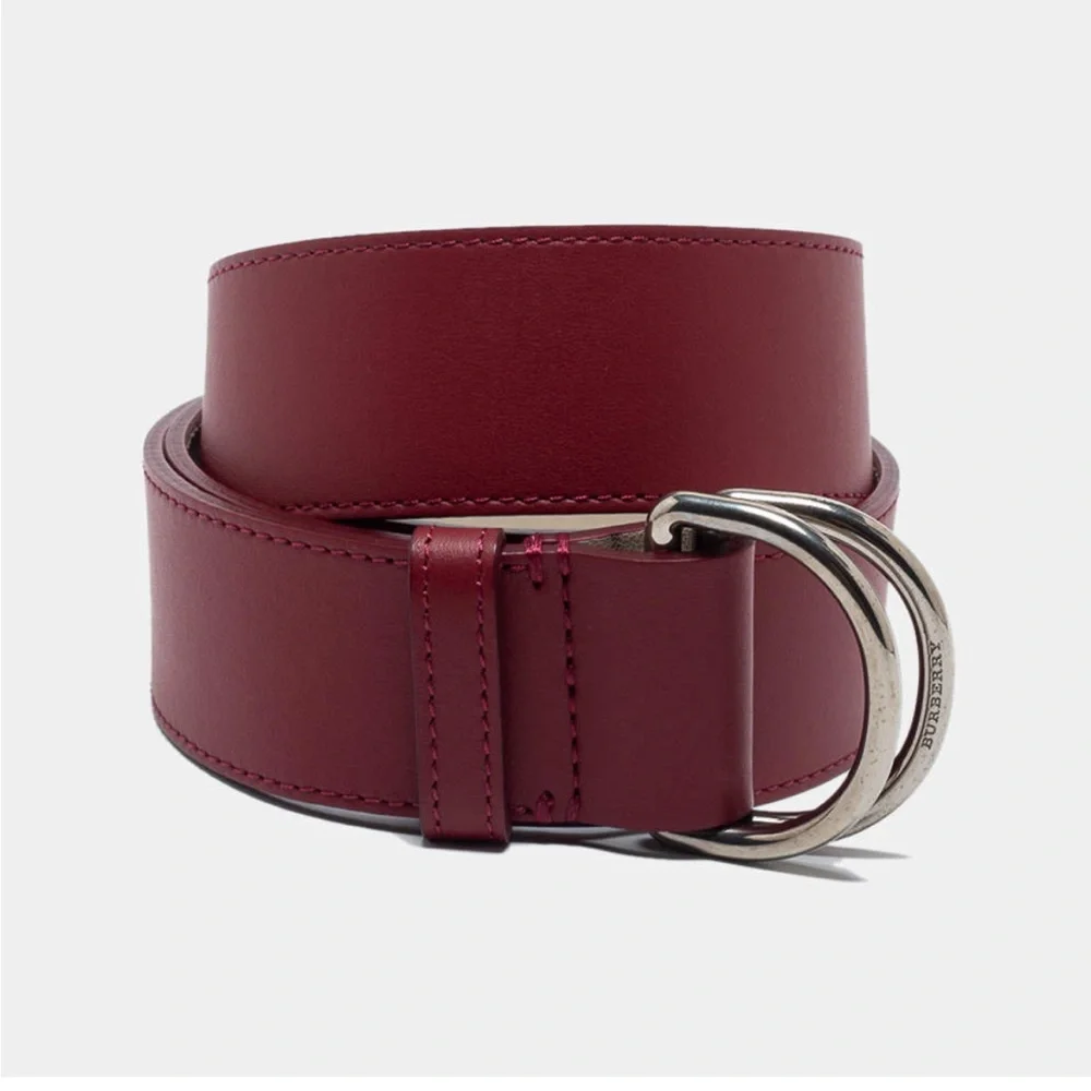 Burberry Double D-Ring reversible leather belt burgundy/ivory silver hardware S